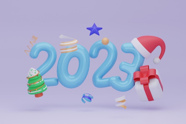 Feliz Ano Novo Sinal de número azul 2023 Feliz Natal festivo renderização em 3d
