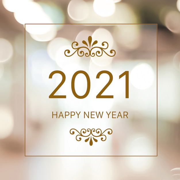 Feliz año nuevo 2021 en desenfoque de fondo abstracto bokeh, saludo de año nuevo