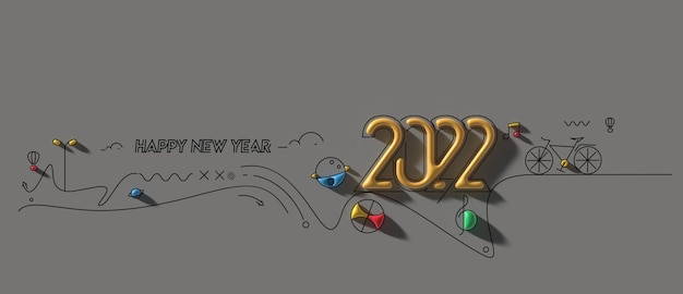 Feliz año nuevo 2022 3D Render Design.