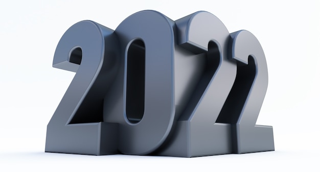 Feliz año nuevo 2022. 3D render de negro año 2022 aislado sobre fondo blanco.