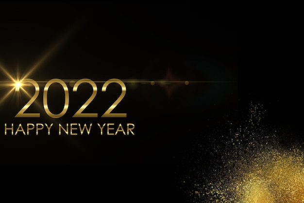 Feliz año nuevo 2022 diseño de texto. Ilustración de saludo con números de oro. Feliz año nuevo 2022 diseño de carteles y tarjetas de felicitación.