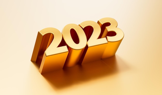 Feliz año nuevo 2023 2023 letras 3d en oro ilustración 3d