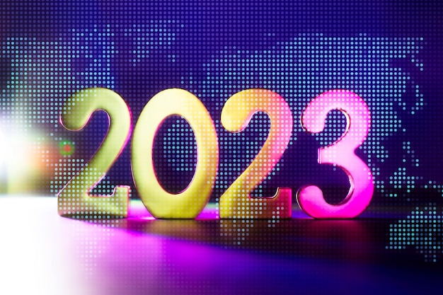 Feliz Año Nuevo 2023 Un símbolo del número 2023 con el concepto de celebración