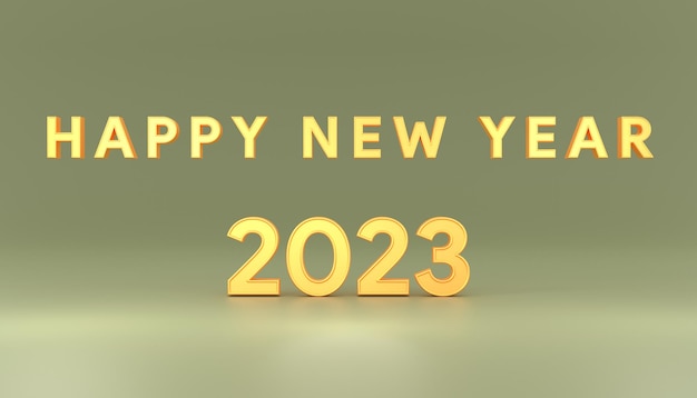 Feliz año nuevo 2023 texto color dorado con fondo gris 3d render ilustración estilo minimalista