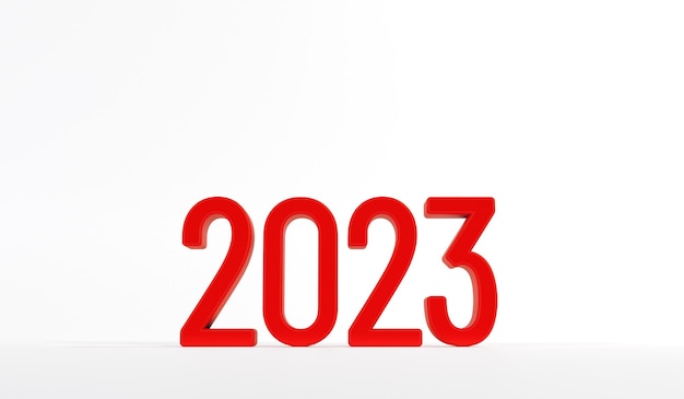 Feliz año nuevo 2023 texto Texto rojo de 2023 sobre fondo blanco representación 3d