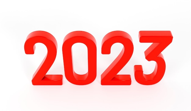 Feliz año nuevo 2023 texto Texto rojo de 2023 sobre fondo blanco representación 3d