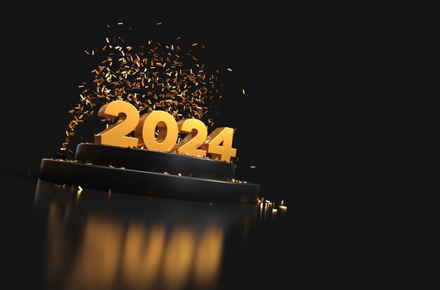 Feliz año nuevo 2024 color oro y negro