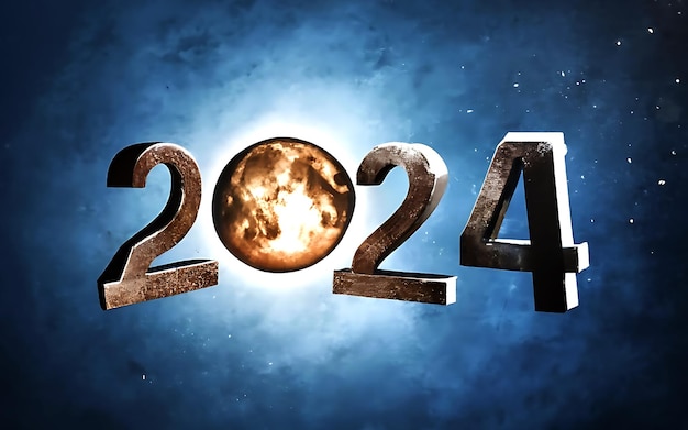 Feliz año nuevo 2024 con concepto de saludo numérico para la celebración del año nuevo 2024