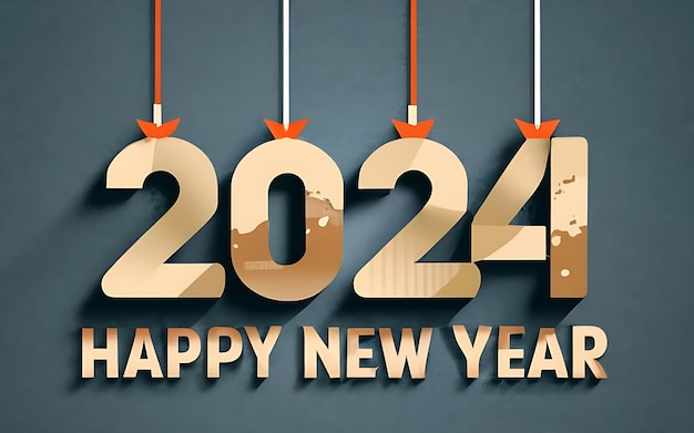 Feliz año nuevo 2024 Diseño 3D de tipografía