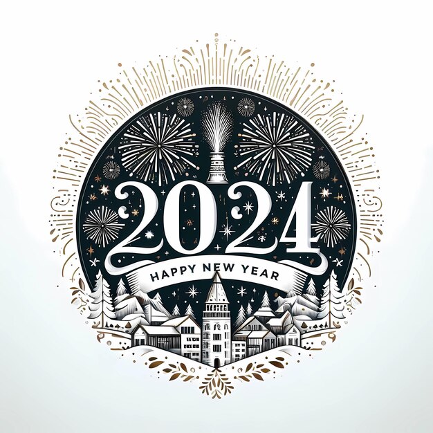 Feliz año nuevo 2024 con fondo blanco.