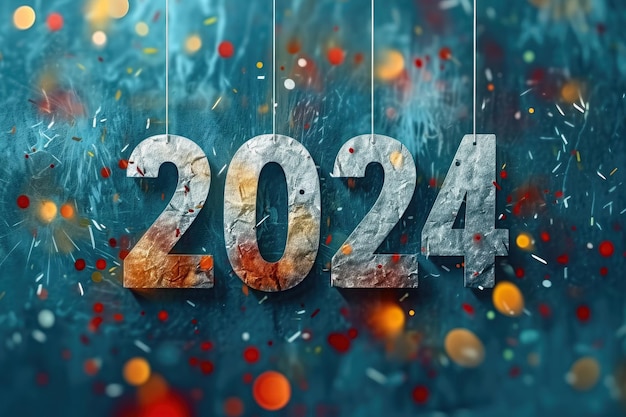 Feliz año nuevo 2024 fondo bokeh con confeti
