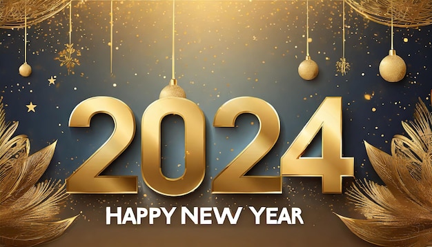 feliz año nuevo 2024 fondo con elegantes números dorados de lujo