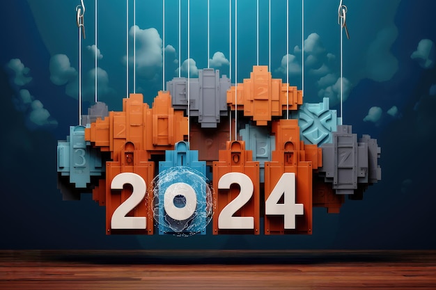 Feliz año nuevo 2024 fondo estilo realista 3d diseño de vacaciones para carteles pancartas para un Feliz Año Nuevo y Feliz Navidad