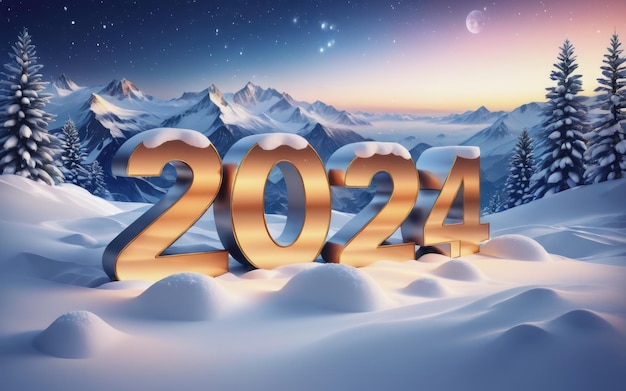 feliz año nuevo 2024 y fondo de nieve