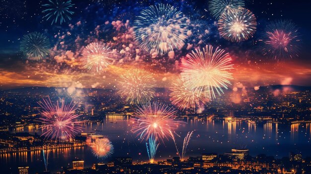 Feliz año nuevo 2024 fuegos artificiales de fondo Generativo Ai