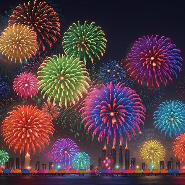 Feliz año nuevo 2024 fuegos artificiales Foto Premium