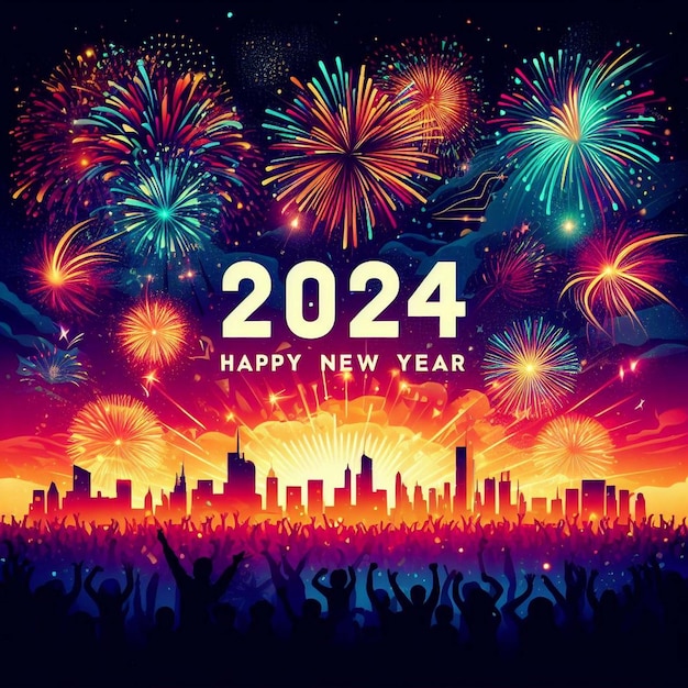 Feliz año nuevo 2024 imágenes de fondo celebración del año nuevo 2024 celebración de fuegos artificiales en el nuevo año