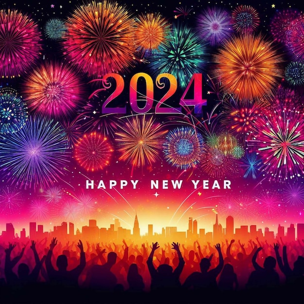 Feliz año nuevo 2024 imágenes de fondo celebración del año nuevo 2024 celebración de fuegos artificiales en el nuevo año