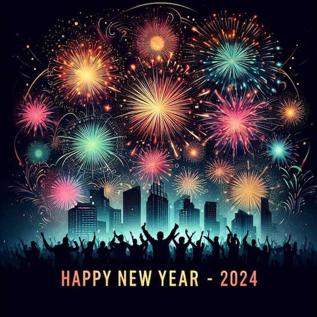 Feliz año nuevo 2024 imágenes de fondo celebración del año nuevo 2024 celebración de fuegos artificiales en el nuevo año