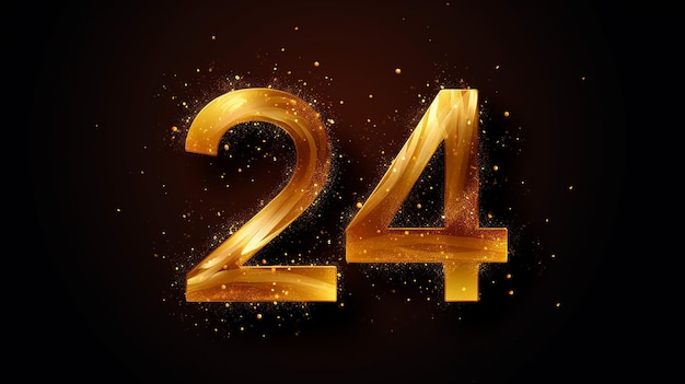 feliz año nuevo 2024 número de caligrafía pintada a pincel en número dorado
