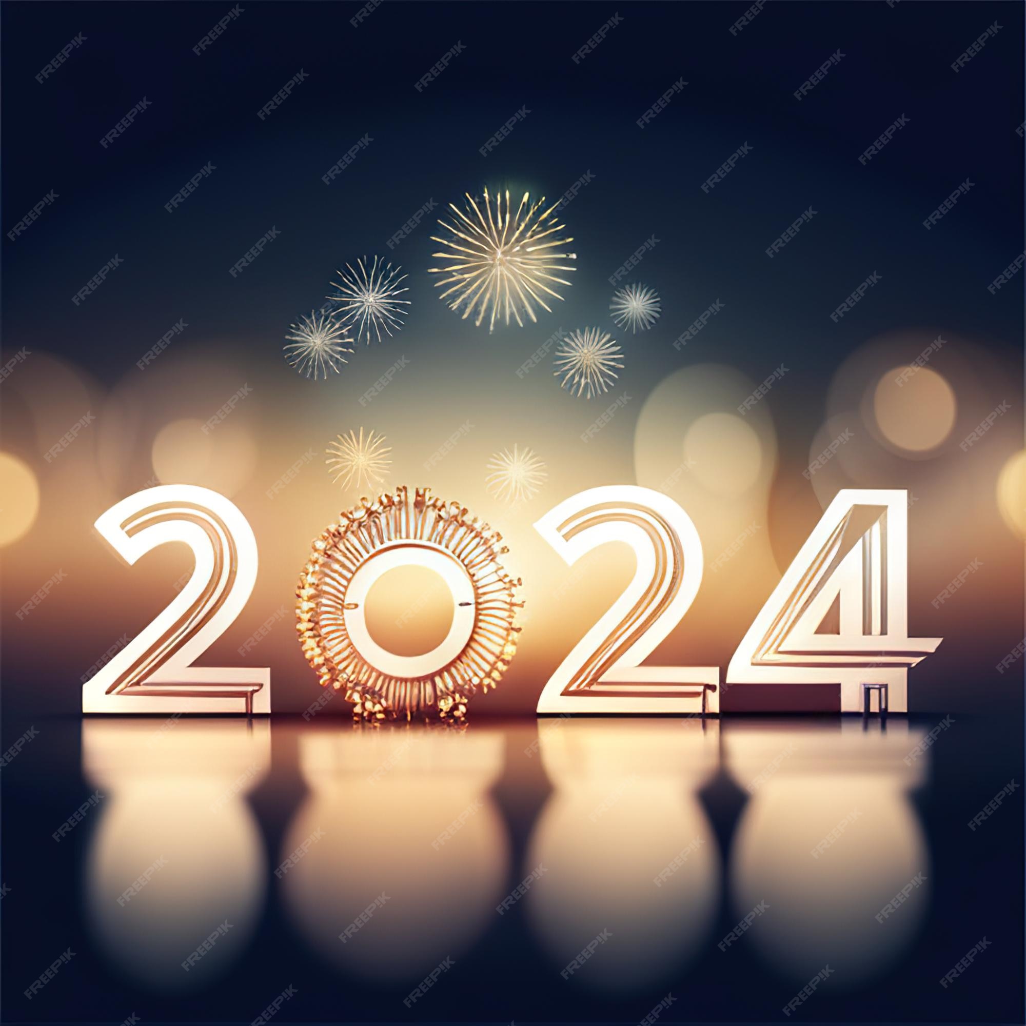 Feliz año nuevo 2024 con números coloridos y fondo fondo premium Foto