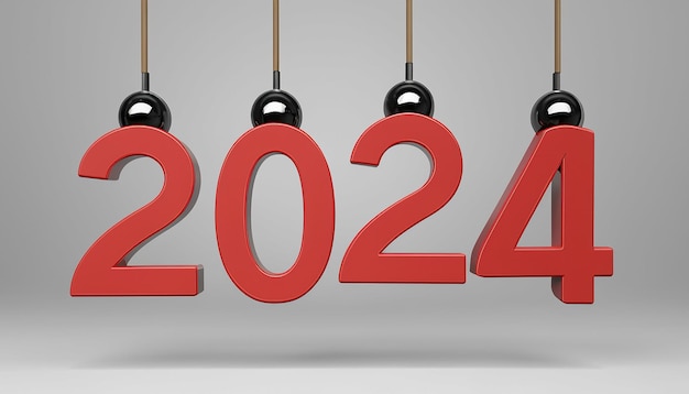Foto feliz año nuevo 2024 con números coloridos fondo premium de colores brillantes para pancartas