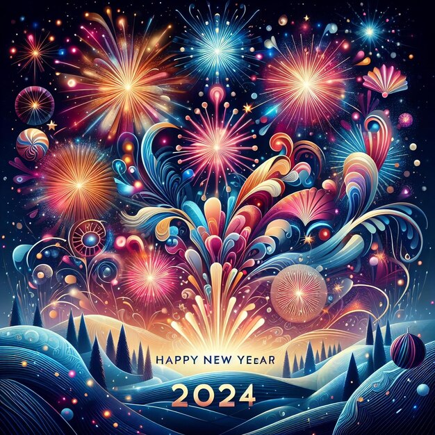 Feliz año nuevo 2024 tarjeta de felicitación