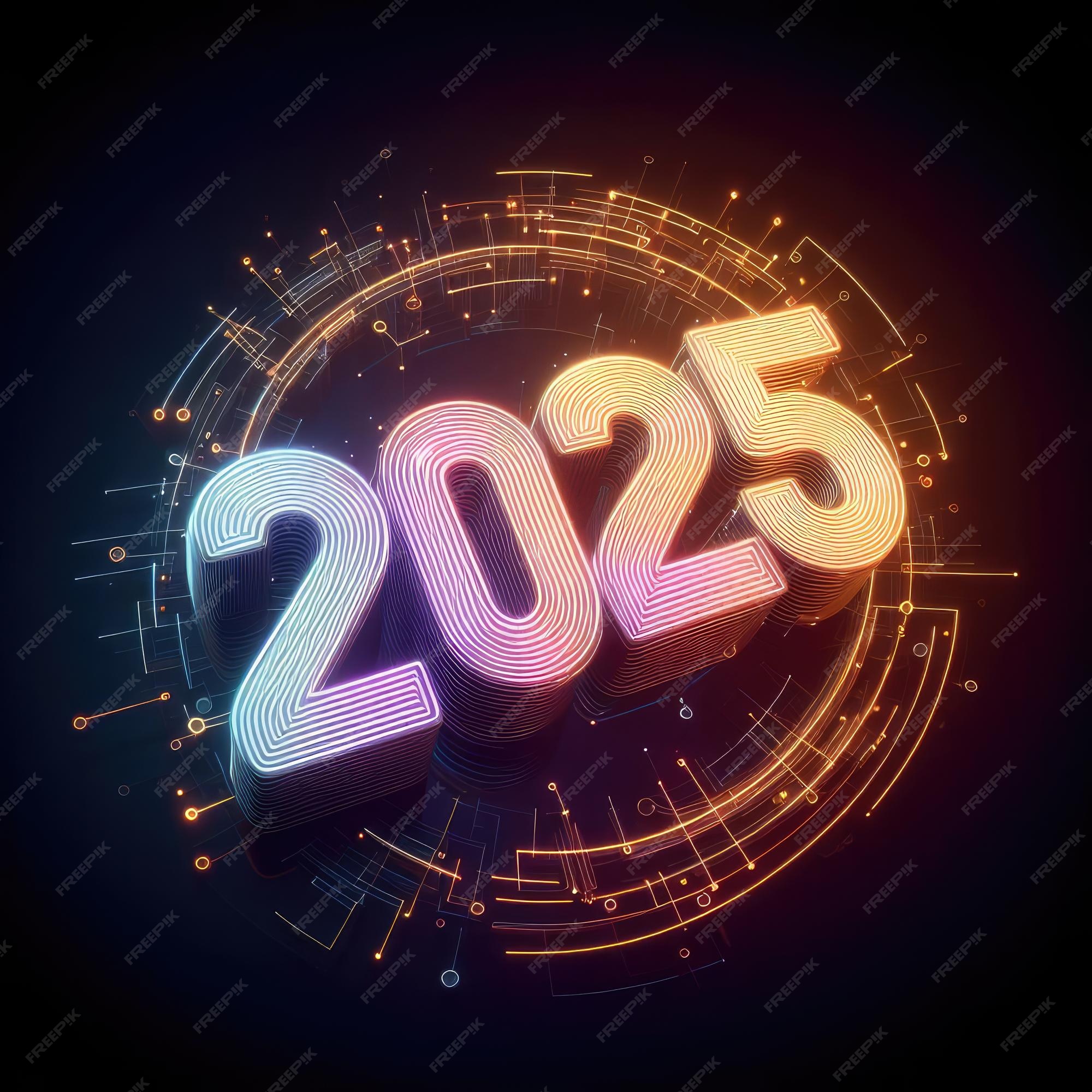 Feliz año nuevo 2025 2025 vista de luces del año 2025 número flotante