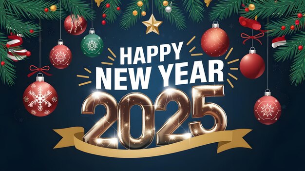 Feliz año nuevo 2025 Deseos Fondo con decoraciones navideñas