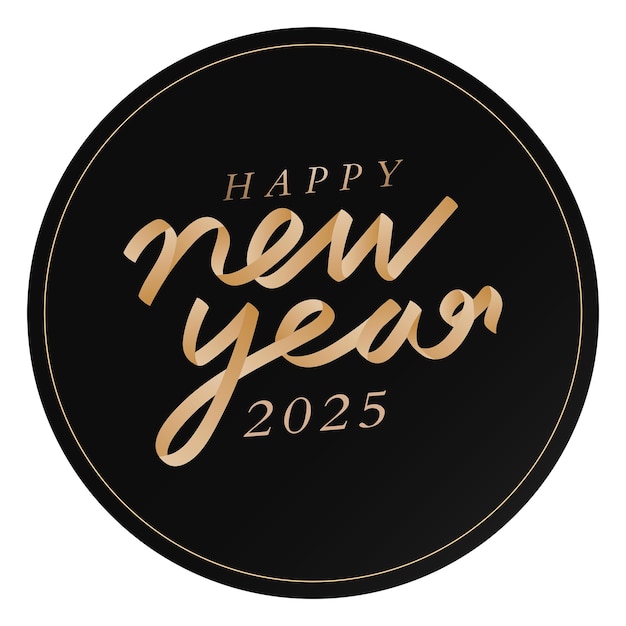 Feliz año nuevo 2025 marco png logotipo negro y dorado