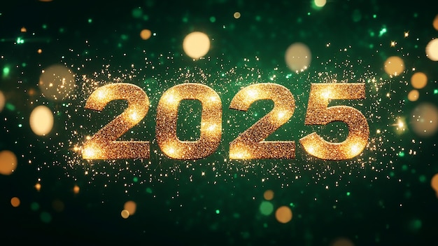 Feliz año nuevo 2025 en una toma ultra ancha de pantalla verde limpia