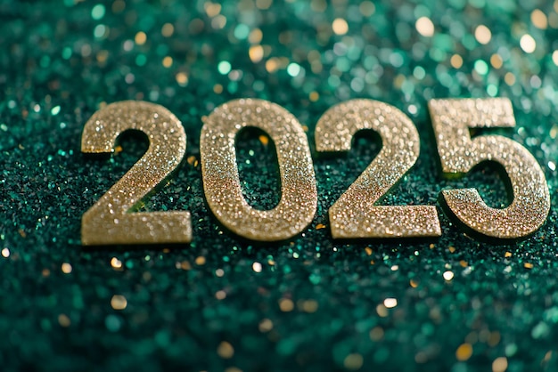 Feliz año nuevo 2025 en una toma ultra ancha de pantalla verde limpia