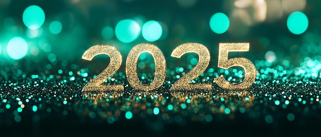 Feliz año nuevo 2025 en una toma ultra ancha de pantalla verde limpia