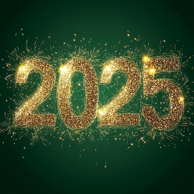 Feliz año nuevo 2025 en una toma ultra ancha de pantalla verde limpia