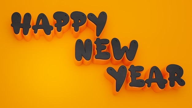 Feliz año nuevo 3D fondo de texto naranja y negro