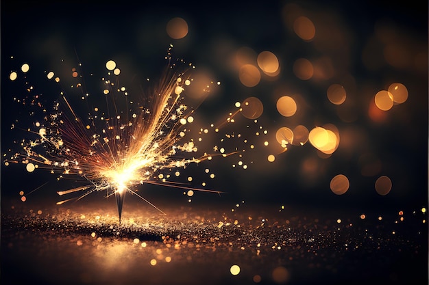 Feliz año nuevo, bengalas brillando con chispas brillantes y bokeh festivo generativo Ai