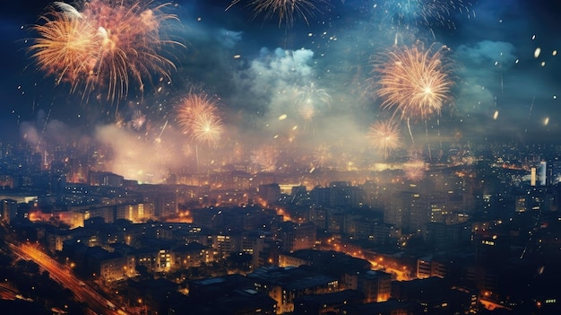 Feliz año nuevo en la capital hay fuegos artificiales en el cielo por la noche Generar Ai