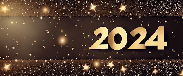 Foto feliz año nuevo celebración 2024 golden sparkles banner sobre fondo oscuro generative ai art