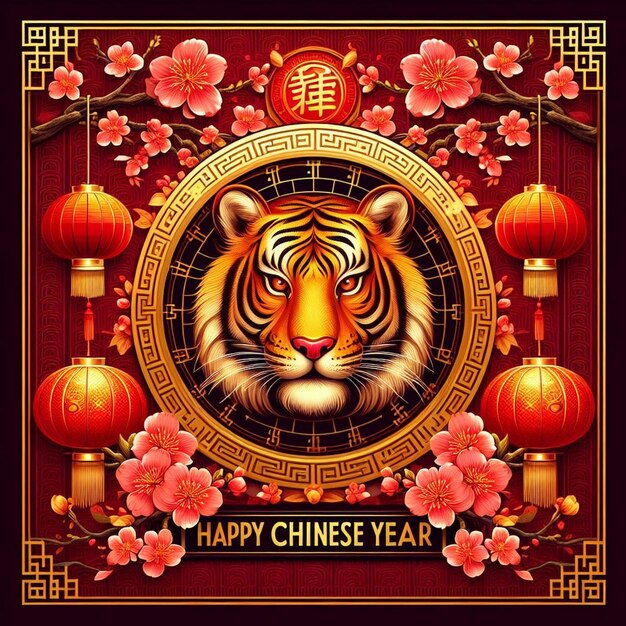 Foto feliz año nuevo chino el año del tigre fondo del festival tradicional chino tigre chino