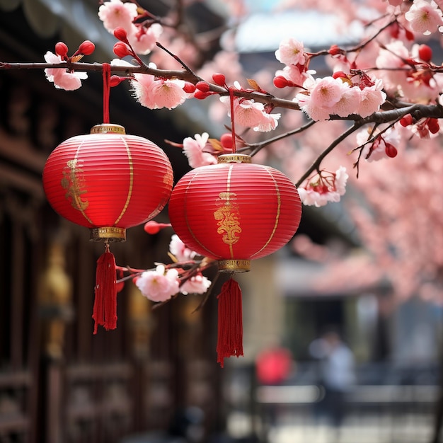 Feliz año nuevo chino bandera celebración de fondo con el año nuevo chino linternas chinas tradicional