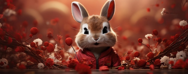 Feliz año nuevo chino con un conejo lindo personaje de dibujos animados de vacaciones animales creado con IA generativa