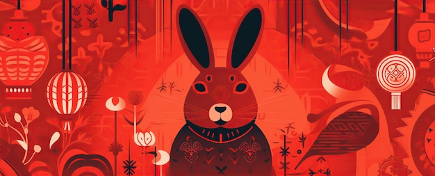 Feliz año nuevo chino con un conejo lindo personaje de dibujos animados de vacaciones animales creado con IA generativa