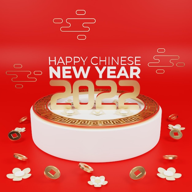 Feliz año nuevo chino con decoración dorada.