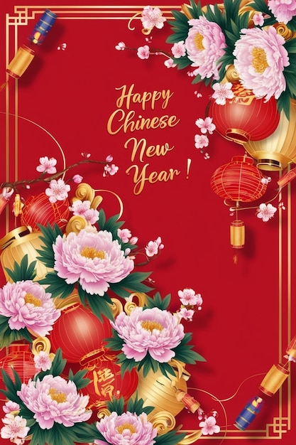 Feliz año nuevo chino tarjeta de deseos y fondo de publicación en redes sociales