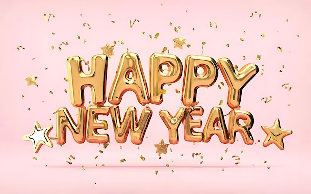 feliz año nuevo con clipart tipografía ilustración 3d render