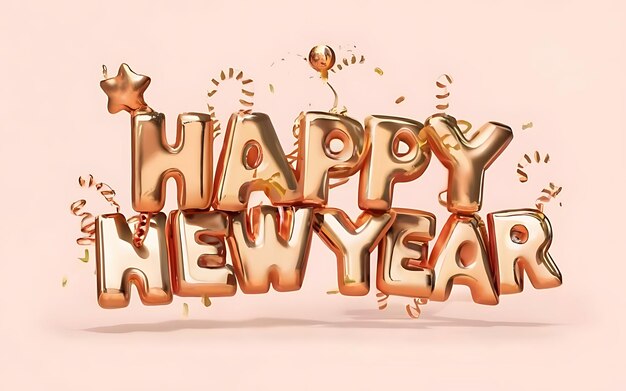 feliz año nuevo con clipart tipografía ilustración 3d render