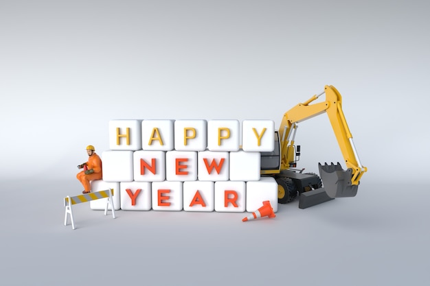 Feliz año nuevo concepto de ingeniería de fondo con fondo de equipo de herramientas