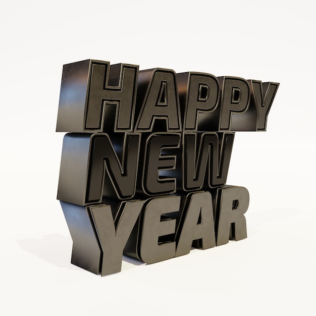 Feliz año nuevo letras negras en negrita render de alta calidad en blanco