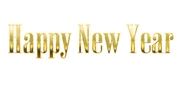 Foto feliz año nuevo texto dorado aislado en blanco. 3d render feliz año nuevo caligrafía