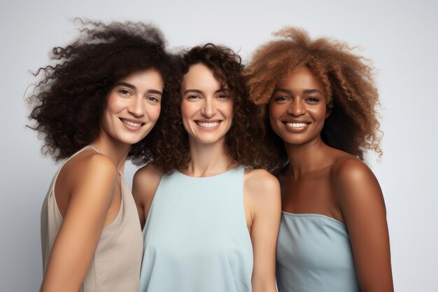 Foto feliz beleza feminina sorriso jovem amizade americana mulheres africanas caucasianas juntos alegre